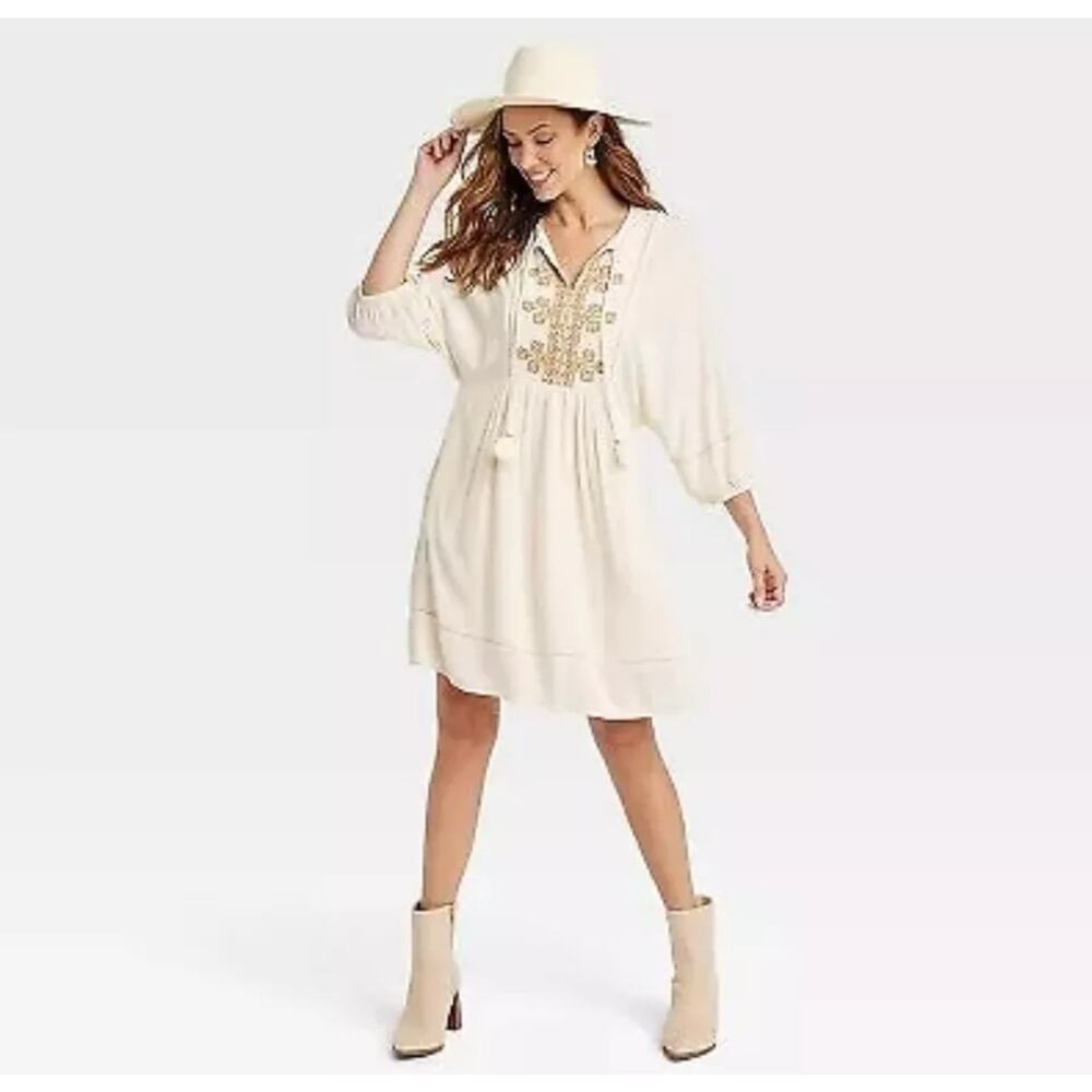 Elegant Cream Embroidered Dress